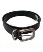 stussyステューシー）の古着「LEATHER OVERLAY BELT」｜ブラック×ブラウン