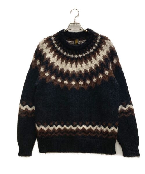 BATONER（バトナ―）BATONER (バトナ―) MOHAIR NORDIC CREW NECK ブラック×ブラウン サイズ:2の古着・服飾アイテム