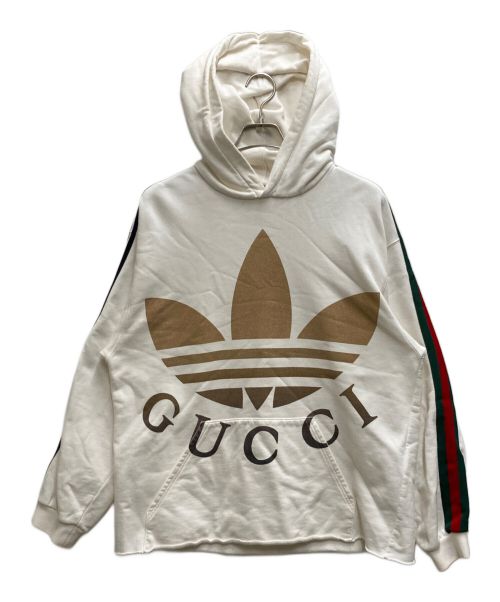 GUCCI（グッチ）GUCCI (グッチ) adidas (アディダス) シェリーライン スリーストライプ トレフォイル ロゴ スウェット パーカー ホワイト サイズ:Mの古着・服飾アイテム