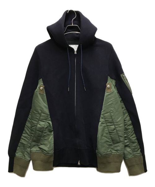 sacai（サカイ）sacai (サカイ) Sponge Sweat MA-1 Zip Hoodie カーキ×ネイビー サイズ:3の古着・服飾アイテム