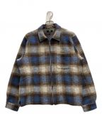 stussyステューシー）の古着「BRUSHED WOOL PLAID ZIP SHIRT」｜ブルー×ブラウン