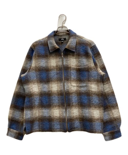 stussy（ステューシー）stussy (ステューシー) BRUSHED WOOL PLAID ZIP SHIRT ブルー×ブラウン サイズ:Ⅿの古着・服飾アイテム