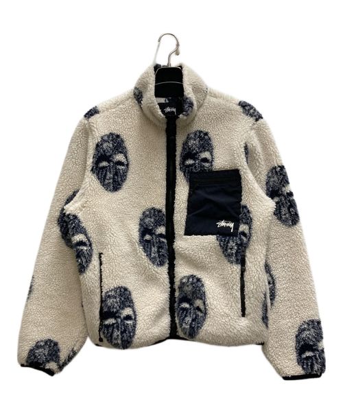 stussy（ステューシー）stussy (ステューシー) Mask Jacquard Sherpa ホワイト×ネイビー サイズ:Mの古着・服飾アイテム