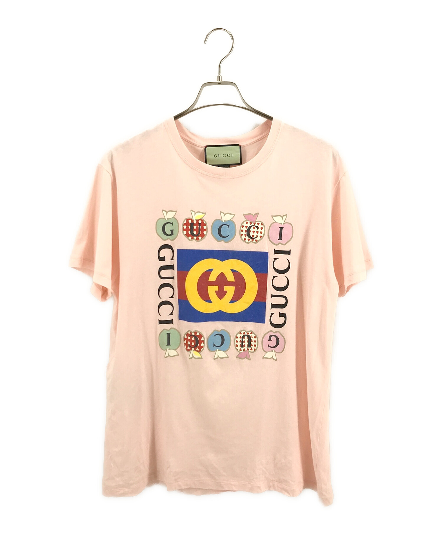 GUCCI (グッチ) アップリプリントヴィンテージTシャツ ピンク サイズ:S