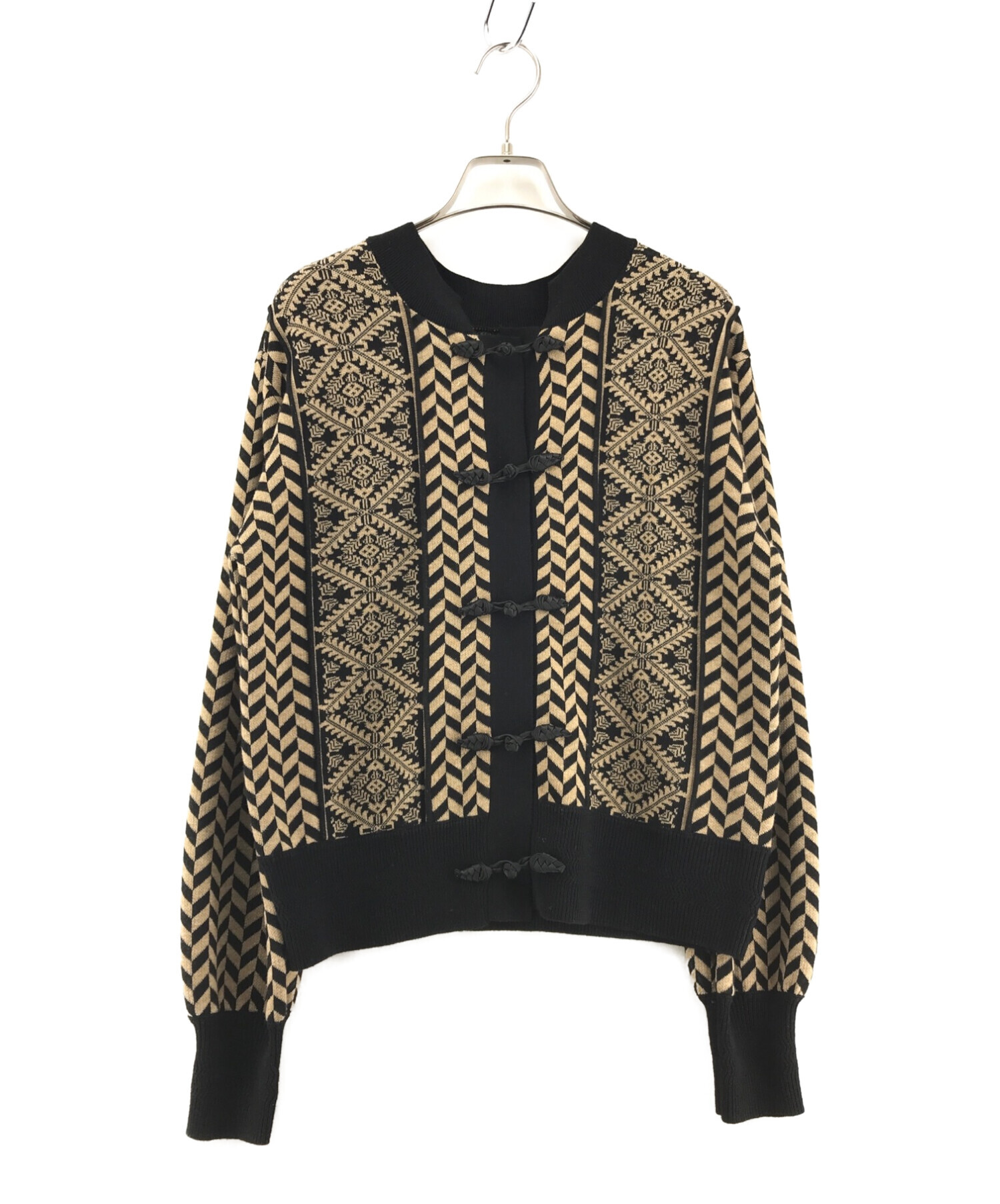 Ameri (アメリ) UND HERRINGBONE JACQUARD KNIT CARDIGAN ベージュ×ブラック サイズ:FREE