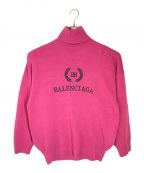 BALENCIAGAバレンシアガ）の古着「ロゴ刺繍タートルネックニット」｜ショッキングピンク
