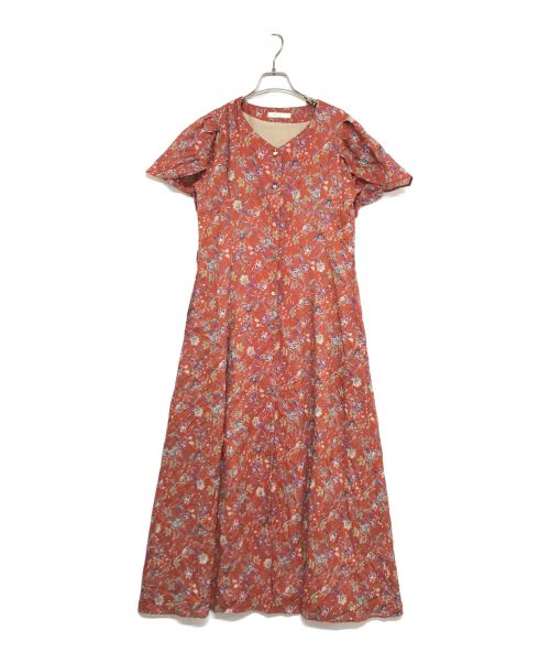 INTIMITE（アンティミテ）INTIMITE (アンティミテ) フラワースリーブプリントワンピース　総柄ワンピース　 23SS FLOWER SLEEVE PRINT ONE-PIECE 62320206 ブラウン×パープル サイズ:Mの古着・服飾アイテム