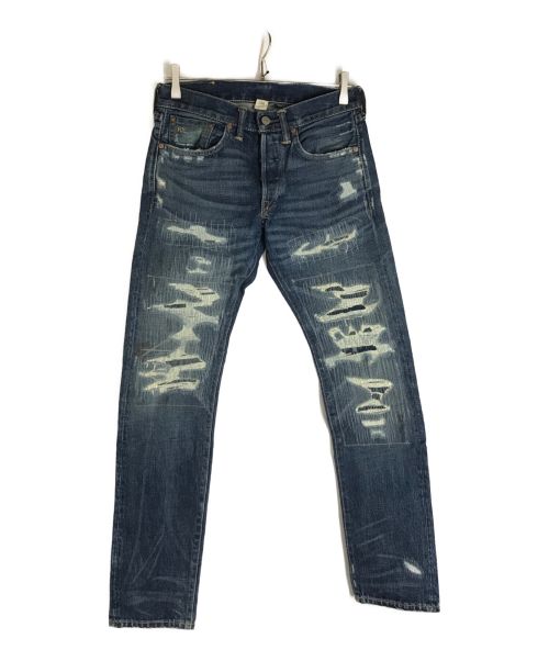 RRL（ダブルアールエル）RRL (ダブルアールエル) クラッシュデニムパンツ SHUTTLE WOVEN SELVEDGE DENIM 782504838015 ボタンフライ インディゴ サイズ: 71cm (W28)の古着・服飾アイテム