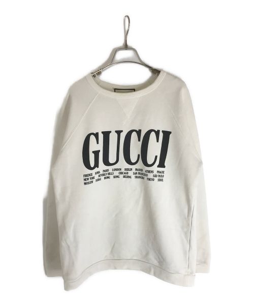 GUCCI（グッチ）GUCCI (グッチ) White Logo-printed sweatshirt アイボリー×ネイビー サイズ:Sの古着・服飾アイテム