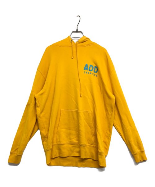 ADD FROM AMS（アド フロム エーエムエス）ADD FROM AMS (アド フロム エーエムエス) バックロゴプリントパーカー ADD FROM AMS HOODIE イエロー×ブルー サイズ:不明(サイズ表記なし)の古着・服飾アイテム