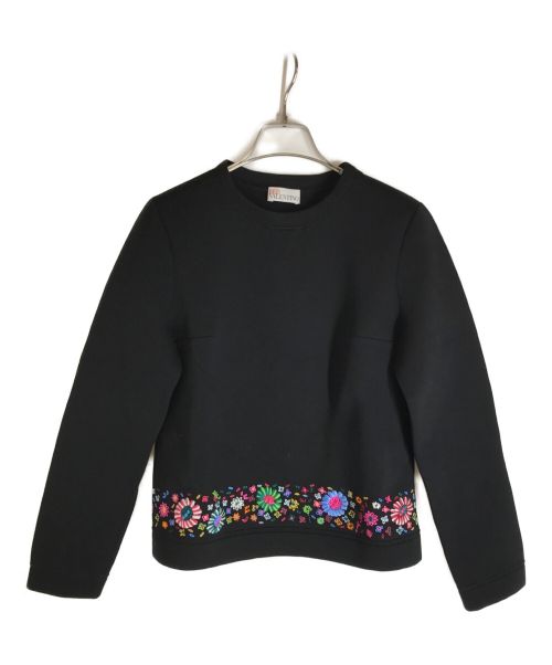 RED VALENTINO（レッドヴァレンティノ）RED VALENTINO (レッドヴァレンティノ) ボンディングフラワー刺繍スウェット ブラック サイズ:Sの古着・服飾アイテム