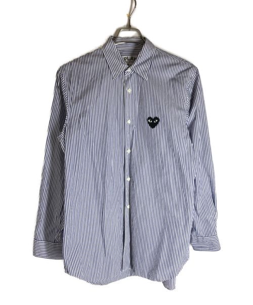 PLAY COMME des GARCONS（プレイ コムデギャルソン）PLAY COMME des GARCONS (プレイ コムデギャルソン) ハートワッペンストライプシャツ ホワイト×ブルー サイズ:Mの古着・服飾アイテム