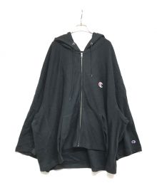 ANREALAGE×Champion（アンリアレイジ チャンピオン）の古着「コラボビッグジップパーカー C8-V109 150% REVERSE WEAVE ZIP HOODED SWEATSHIRT」｜ブラック