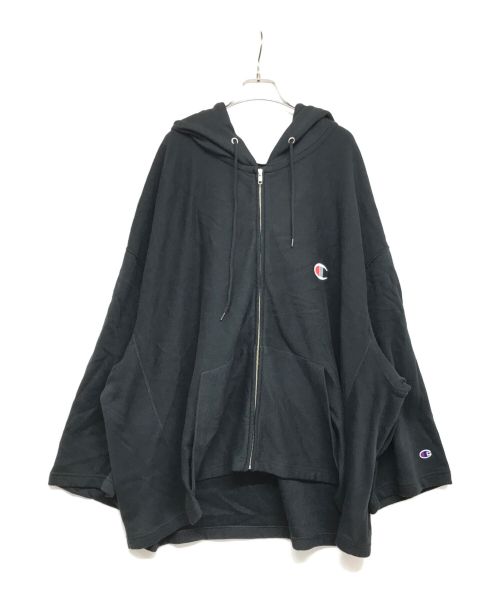 ANREALAGE×Champion（アンリアレイジ チャンピオン）ANREALAGE×Champion (アンリアレイジ チャンピオン) コラボビッグジップパーカー C8-V109 150% REVERSE WEAVE ZIP HOODED SWEATSHIRT ブラック サイズ:Mの古着・服飾アイテム