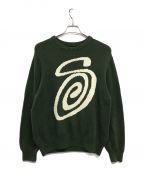 stussyステューシー）の古着「CURLY S SWEATER」｜グリーン