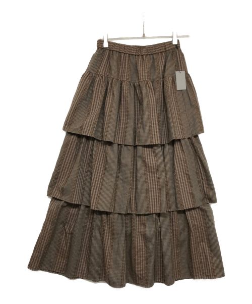 INTIMITE（アンティミテ）INTIMITE (アンティミテ) Fringe Check Tiered Skirt フリンジチェックティアードスカート　62330506 ブラウン サイズ:Mの古着・服飾アイテム