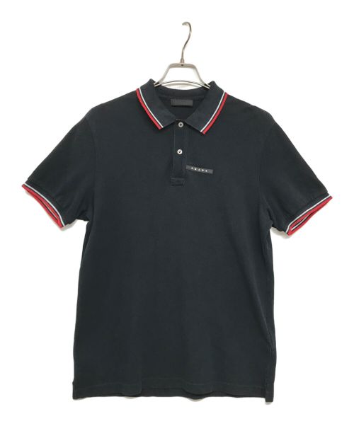 PRADA（プラダ）PRADA (プラダ) ポロシャツ ロゴポロシャツ ロゴプレート ブラック×レッド サイズ:XLの古着・服飾アイテム