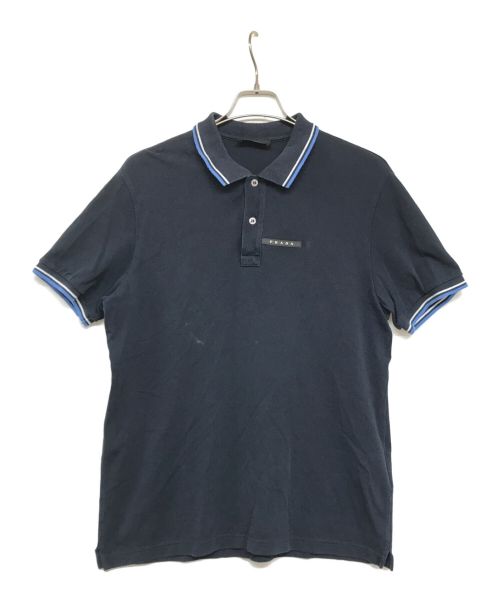 PRADA（プラダ）PRADA (プラダ) ポロシャツ ロゴポロシャツ ロゴプレート ネイビー×ブルー サイズ:XLの古着・服飾アイテム