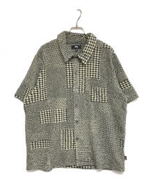 stussy（ステューシー）の古着「MIXED PATTERN JERSEY SHIRT 1140327 ミックスパターンジャージーシャツ」｜ベージュ×ブラック