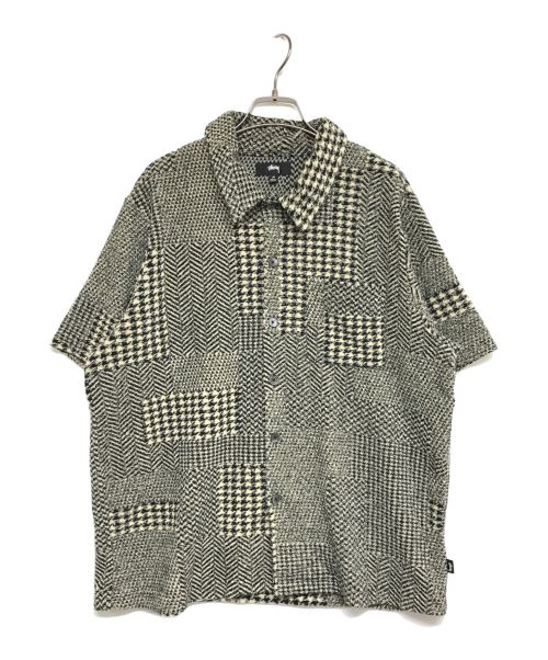 stussy（ステューシー）stussy (ステューシー) MIXED PATTERN JERSEY SHIRT 1140327 ミックスパターンジャージーシャツ ベージュ×ブラック サイズ:Mの古着・服飾アイテム