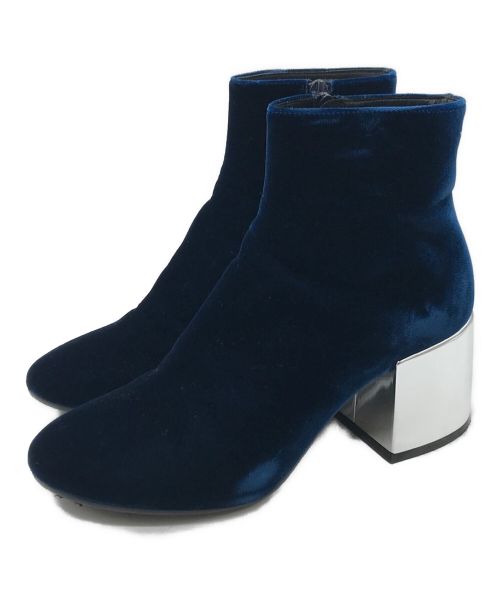 MM6 Maison Margiela（エムエムシックス メゾンマルジェラ）MM6 Maison Margiela (エムエムシックス メゾンマルジェラ) VELVET BOOTS 59WU0076 チャンキーヒールベルベットブーツ  ネイビー サイズ:38の古着・服飾アイテム