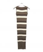 HER LIP TOハーリップトゥ）の古着「Cotton Striped Ribbed Knit Dress」｜ベージュ