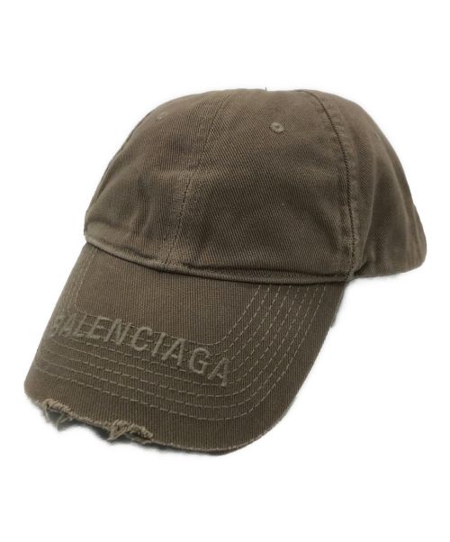 BALENCIAGA（バレンシアガ）BALENCIAGA (バレンシアガ) ベースボールキャップ LOGO VISOR ロゴ バイザー ダメージ加工 673318 410B2 2828 ブラウン サイズ:L 59cmの古着・服飾アイテム