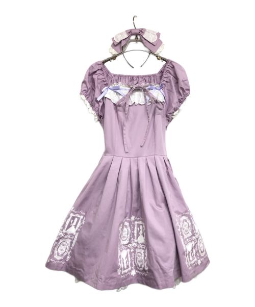 Angelic Pretty（アンジェリックプリティー）Angelic Pretty (アンジェリックプリティー) アンジェリカ プリント ワンピース　カチューシャ付き Angelica Print OP 2004年 パープル サイズ:FREEの古着・服飾アイテム