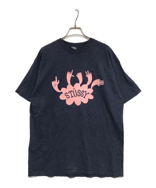 stussy（ステューシー）stussy (ステューシー) フロッキープリントTシャツ ネイビー サイズ:Lの古着・服飾アイテム