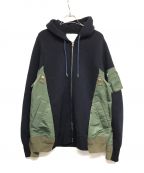 sacaiサカイ）の古着「Pre Mens Sponge Sweat X Ma-1 Zip Up Hoodie　SCM-045」｜ネイビー×グリーン