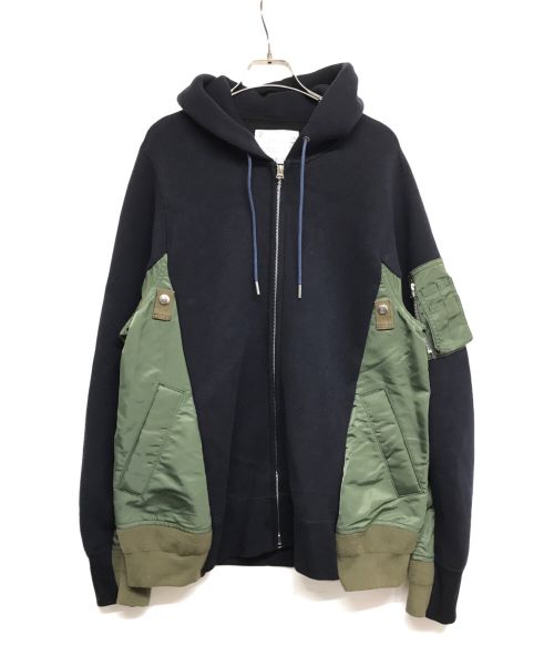 sacai（サカイ）sacai (サカイ) Pre Mens Sponge Sweat X Ma-1 Zip Up Hoodie　SCM-045 ネイビー×グリーン サイズ:Mの古着・服飾アイテム