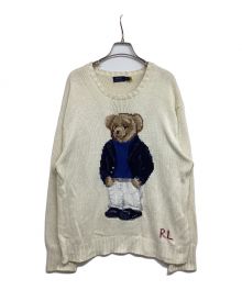 POLO RALPH LAUREN（ポロ・ラルフローレン）の古着「ポロベア刺繍コットンニット 紺ブレスタイル」｜アイボリー