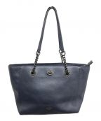 COACHコーチ）の古着「TURNROCK CHAIN TOTE 27 / ターンロックハンドバッグ 57107」｜ネイビー