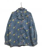 GANNIガニー）の古着「Printed Indigo Frill Collar Shirt  ペイント インディゴ フリルカラーシャツ デニムシャツ」｜インディゴ