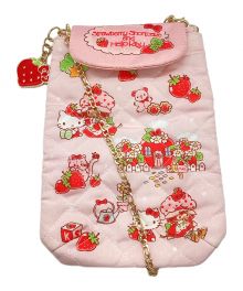 HELLO KITTY×strawberry shortcake（ハローキティ×ストロベリーショートケーキ）の古着「コラボ モバイルショルダーバッグ サンリオ ミニショルダーバッグ」｜ピンク