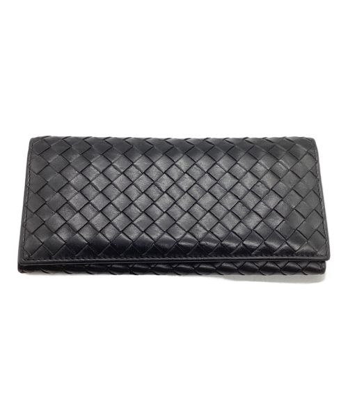 BOTTEGA VENETA（ボッテガベネタ）BOTTEGA VENETA (ボッテガベネタ) イントレチャート2つ折り長財布　B06147775R ブラックの古着・服飾アイテム