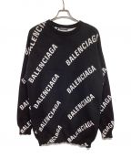 BALENCIAGAバレンシアガ）の古着「ロゴ総柄クルーネックニットセーター 625332 T3178」｜ブラック