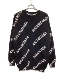 BALENCIAGA（バレンシアガ）の古着「ロゴ総柄クルーネックニットセーター 625332 T3178」｜ブラック