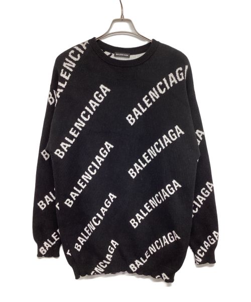 BALENCIAGA（バレンシアガ）BALENCIAGA (バレンシアガ) ロゴ総柄クルーネックニットセーター 625332 T3178 ブラック サイズ:Sの古着・服飾アイテム