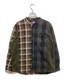 THE NORTHFACE PURPLELABEL（ザ・ノースフェイス パープルレーベル）の古着「Plaid Patchwork Shirt NT3000N パッチワークバンドカラーシャツ」｜ネイビー×カーキ