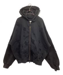 UNDERMYCAR（アンダーマイカー）の古着「OVERSIZED DAMAGE-WASHED HOOD ZIP-UP 22FWUMCOTSP2 」｜ブラック