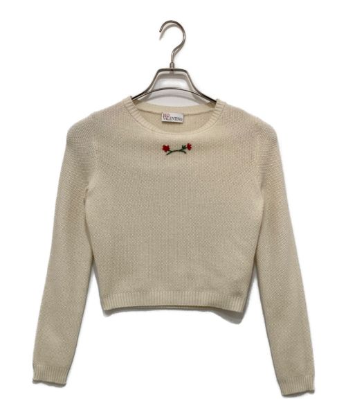 RED VALENTINO（レッドヴァレンティノ）RED VALENTINO (レッドヴァレンティノ) フラワー刺繍ニット アイボリー サイズ:ｘｓの古着・服飾アイテム