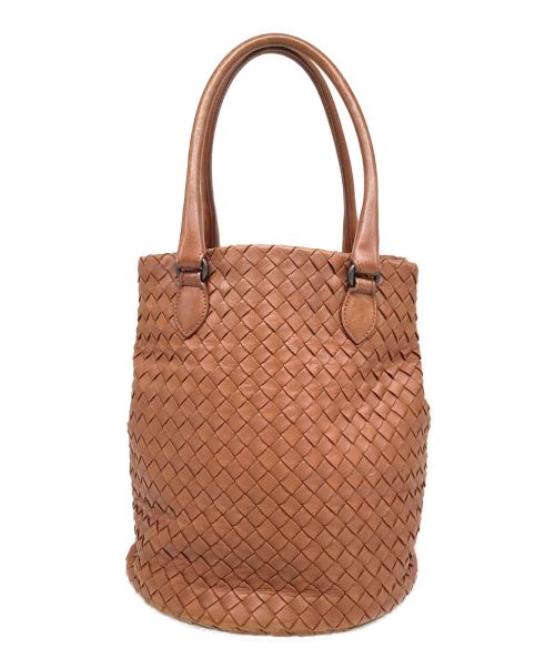 BOTTEGA VENETA（ボッテガベネタ）BOTTEGA VENETA (ボッテガベネタ) イントレチャートバケツトートバッグ ブラウンの古着・服飾アイテム