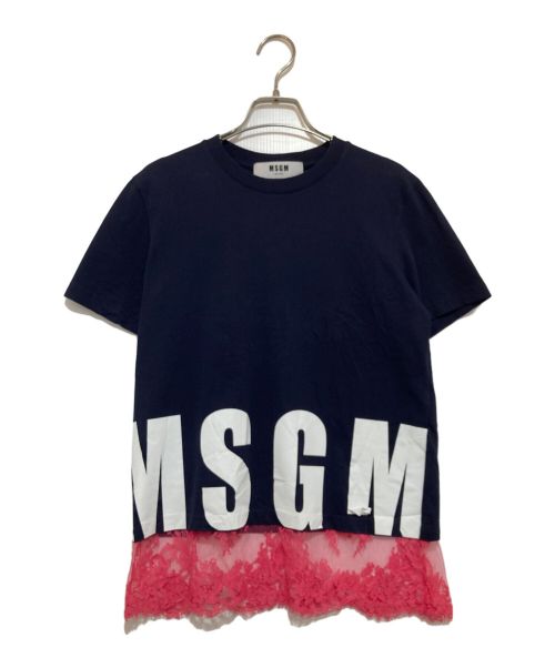 MSGM（エムエスジーエム）MSGM (エムエスジーエム) フリルデザインロゴTEE ネイビー サイズ:XSの古着・服飾アイテム