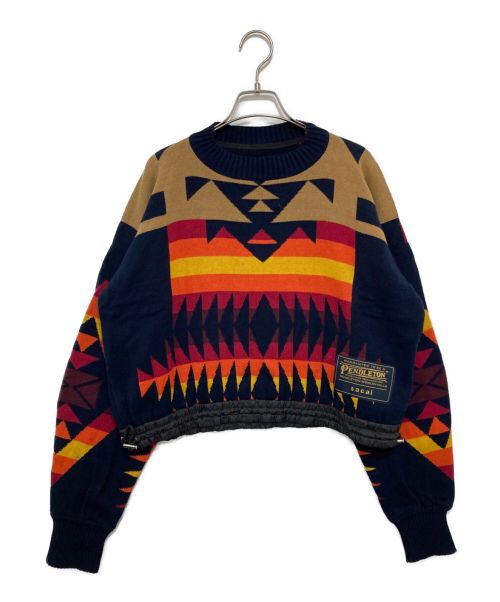 sacai（サカイ）sacai (サカイ) PENDLETON (ペンドルトン) ネイティブ柄ドッキングニット ネイビー×レッド サイズ:3の古着・服飾アイテム