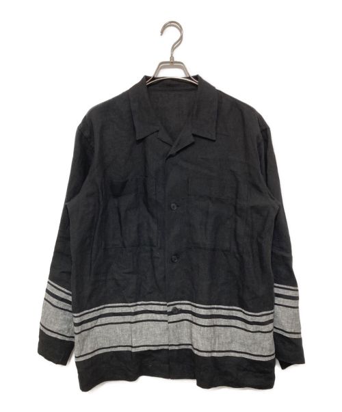 POSTELEGANT（ポステレガント）POSTELEGANT (ポステレガント) LINEN LINE OPEN SHIRT ブラック サイズ:Lの古着・服飾アイテム