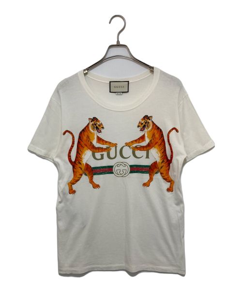 GUCCI（グッチ）GUCCI (グッチ) タイガープリント ダメージ加工TEE アイボリー サイズ:XSの古着・服飾アイテム