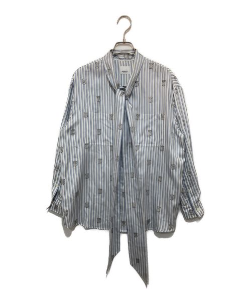 BURBERRY（バーバリー）BURBERRY (バーバリー) TBモノグラム シルクボウタイブラウス ブルー サイズ:38の古着・服飾アイテム