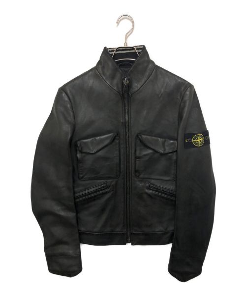 STONE ISLAND（ストーンアイランド）STONE ISLAND (ストーンアイランド) レザージャケット ブラック サイズ:Mの古着・服飾アイテム