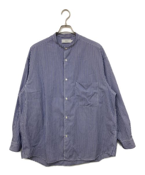 Graphpaper（グラフペーパー）Graphpaper (グラフペーパー) Broad Stripe L/S Oversized Band Collar Shirt ブルー サイズ:FREEの古着・服飾アイテム